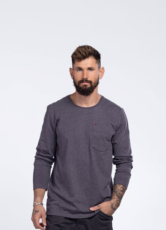 Pocket Cotton | חולצת כיס שרוול ארוך חום מלאנג' - האחים כהן - ביגוד לעבודה