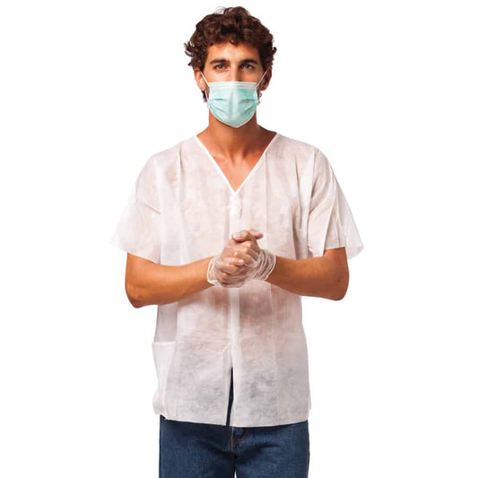 מקטורן לבן שרוול קצר חד-פעמי ( קרטון 100 יח' ) - האחים כהן - ביגוד לעבודה