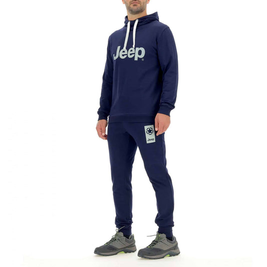 O102046J MAN HOODED SWEATSHIRT JEEP Print - Deep Blue/Misty Grey