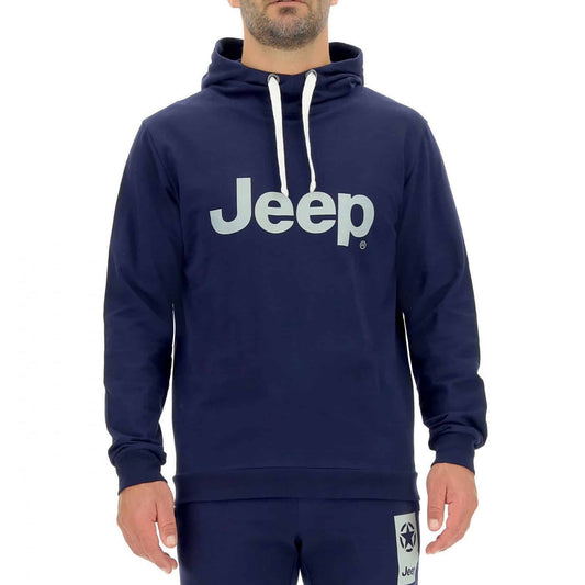 O102046J MAN HOODED SWEATSHIRT JEEP Print – Deep Blue/Misty Grey - האחים כהן - ביגוד לעבודה