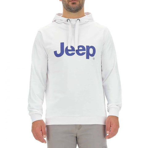 O102046J MAN HOODED SWEATSHIRT JEEP Print – White/Deep Blue